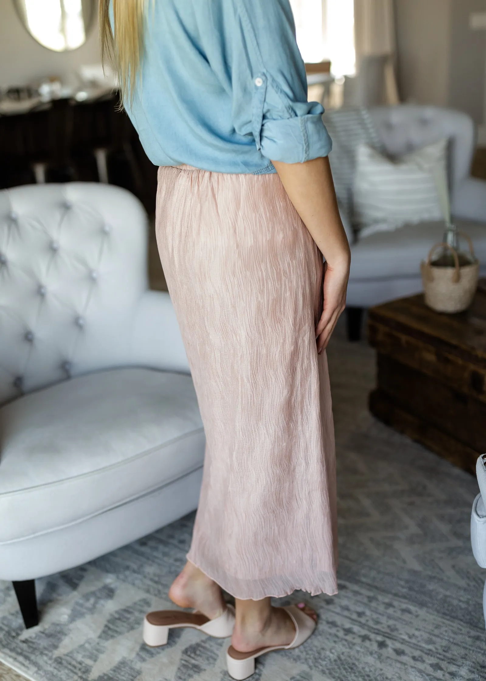 Blush Crinkled Chiffon Maxi Skirt - FINAL SALE