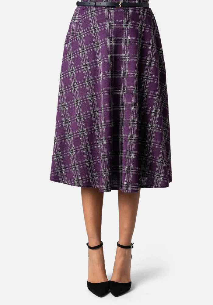 Bridget Purple Tartan Midi A-Line Skirt