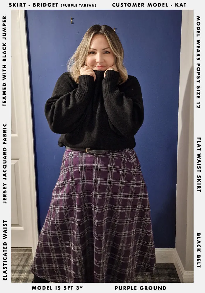 Bridget Purple Tartan Midi A-Line Skirt