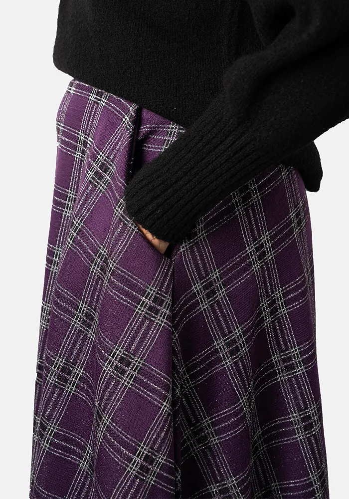 Bridget Purple Tartan Midi A-Line Skirt