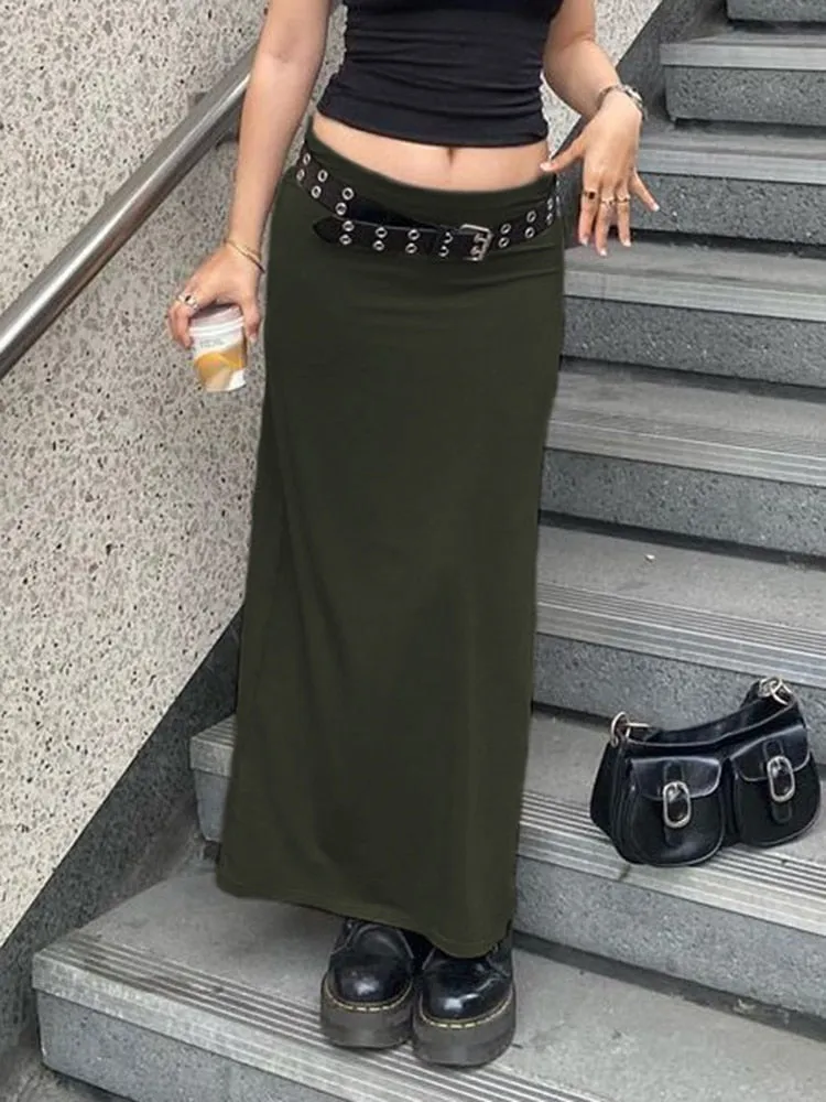 Casual Basic Solid Long Straight Skirt Elegant Fashion Low Waisted Maxi Skirts Women Summer Streetwear Ladies 90S