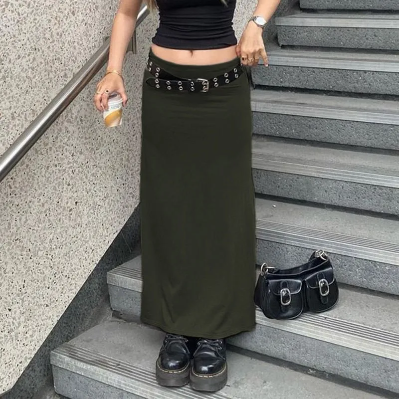 Casual Basic Solid Long Straight Skirt Elegant Fashion Low Waisted Maxi Skirts Women Summer Streetwear Ladies 90S