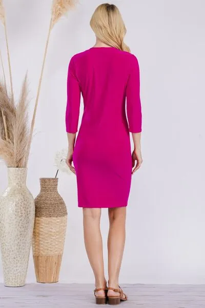 Celeste, Round Neck Long Sleeve Slim Dress