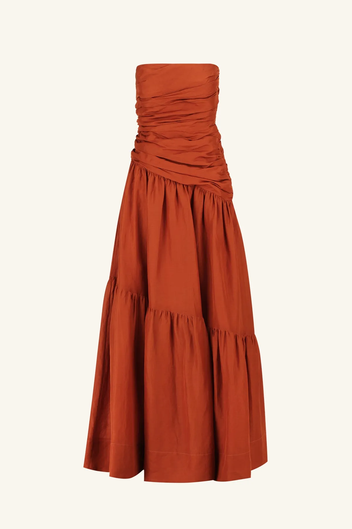 CELESTE STRAPLESS TIERED MAXI DRESS - RUST