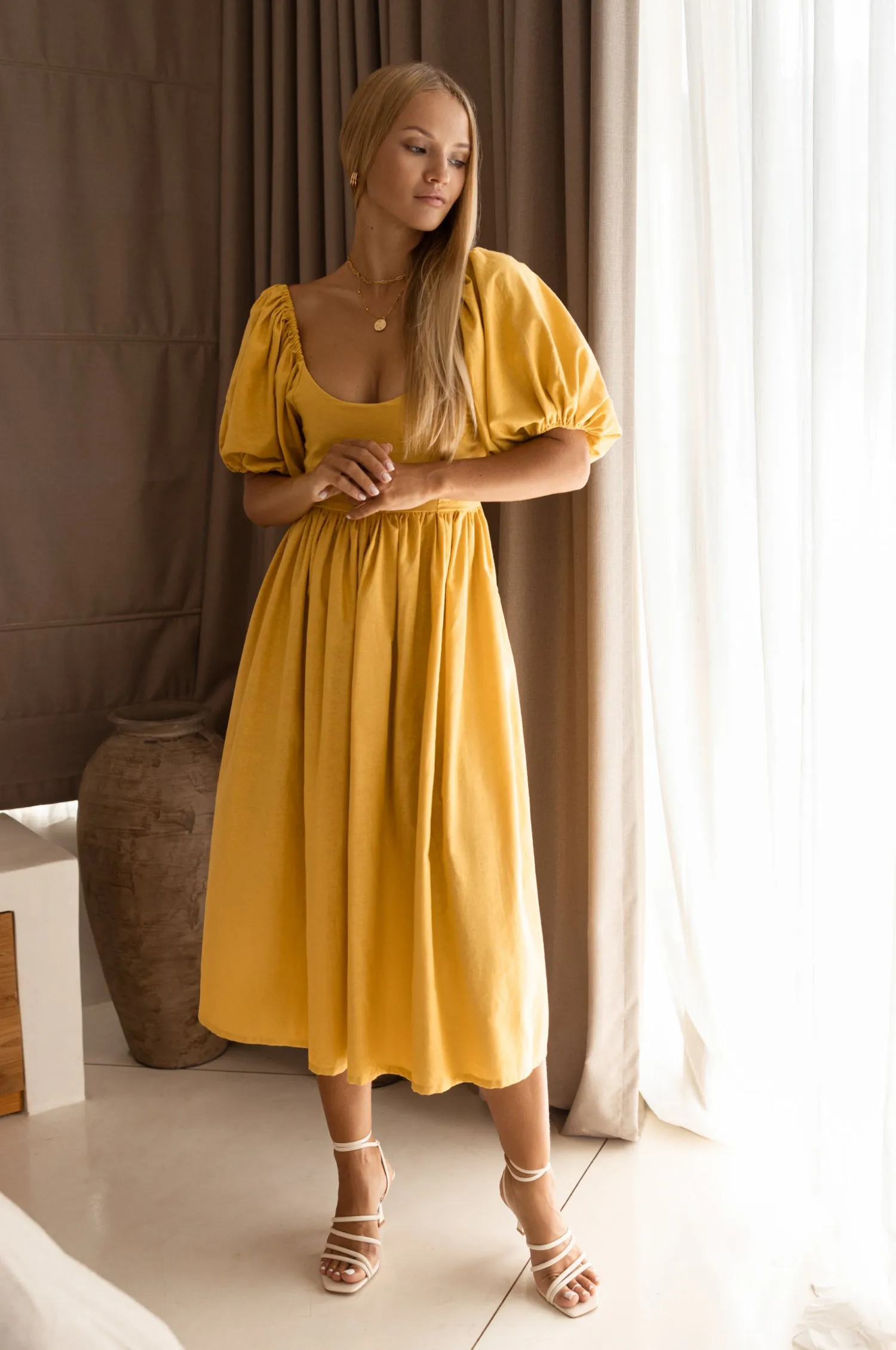 Cherie Puff Sleeve Midi Dress