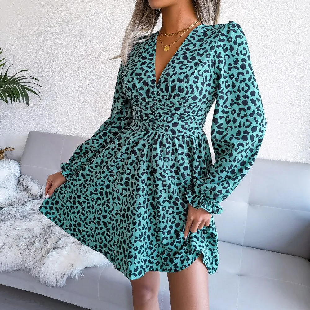 Chic Leopard V-Neck A-Line Dress