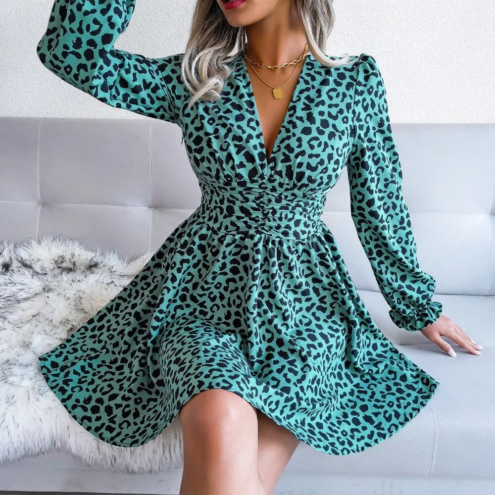 Chic Leopard V-Neck A-Line Dress