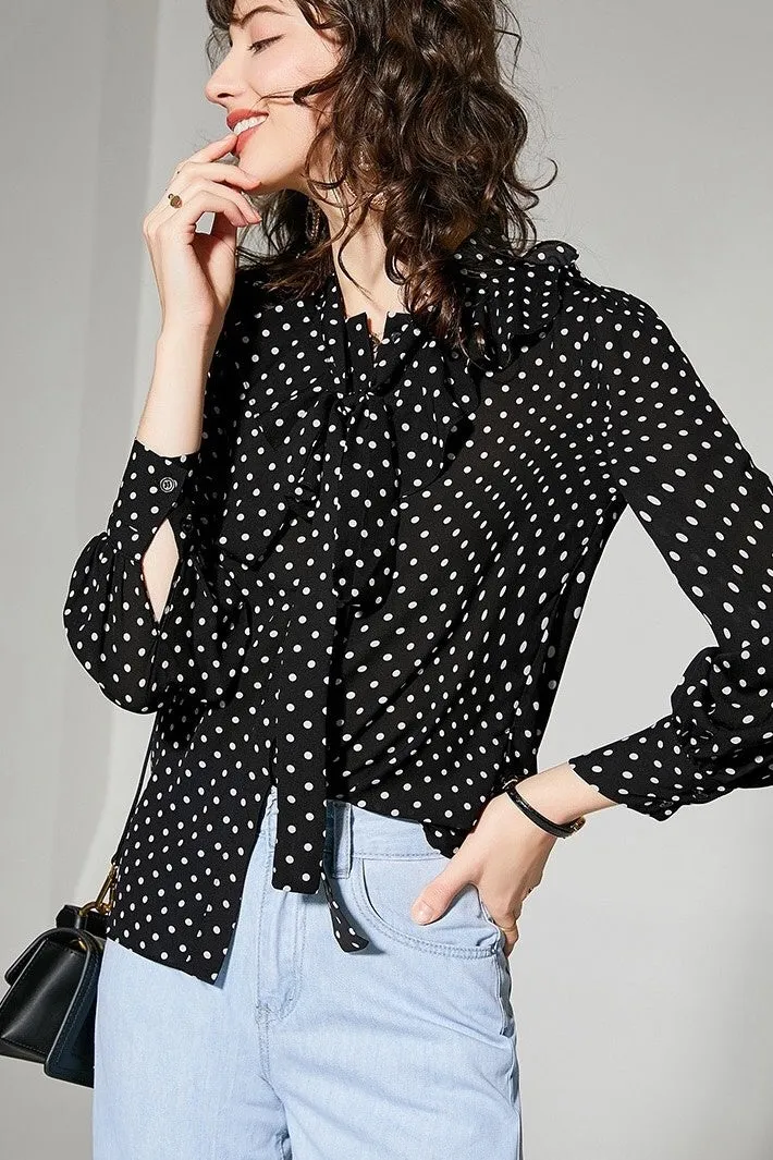 Chiffon Dot Blouse W/ Tie