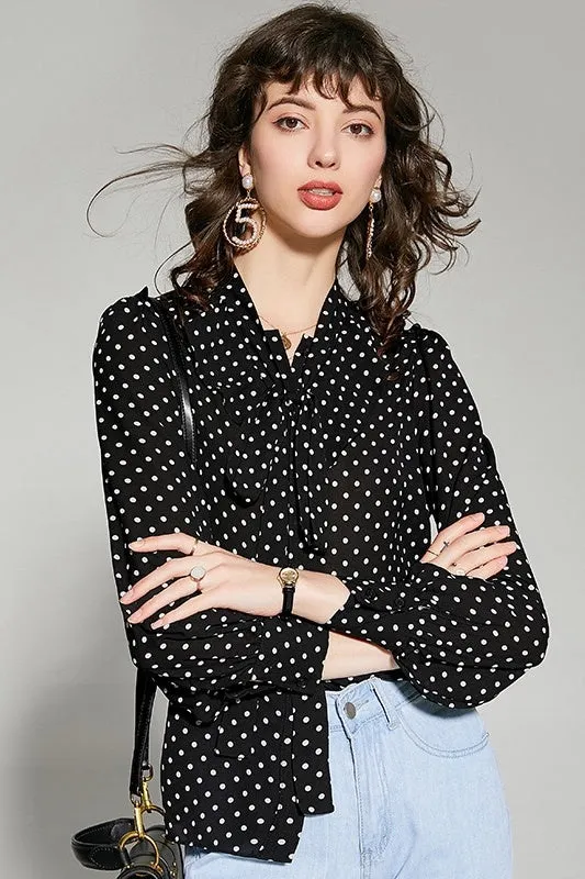 Chiffon Dot Blouse W/ Tie