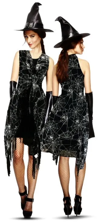 Chiffon Halloween Black Poncho with Spider Webs