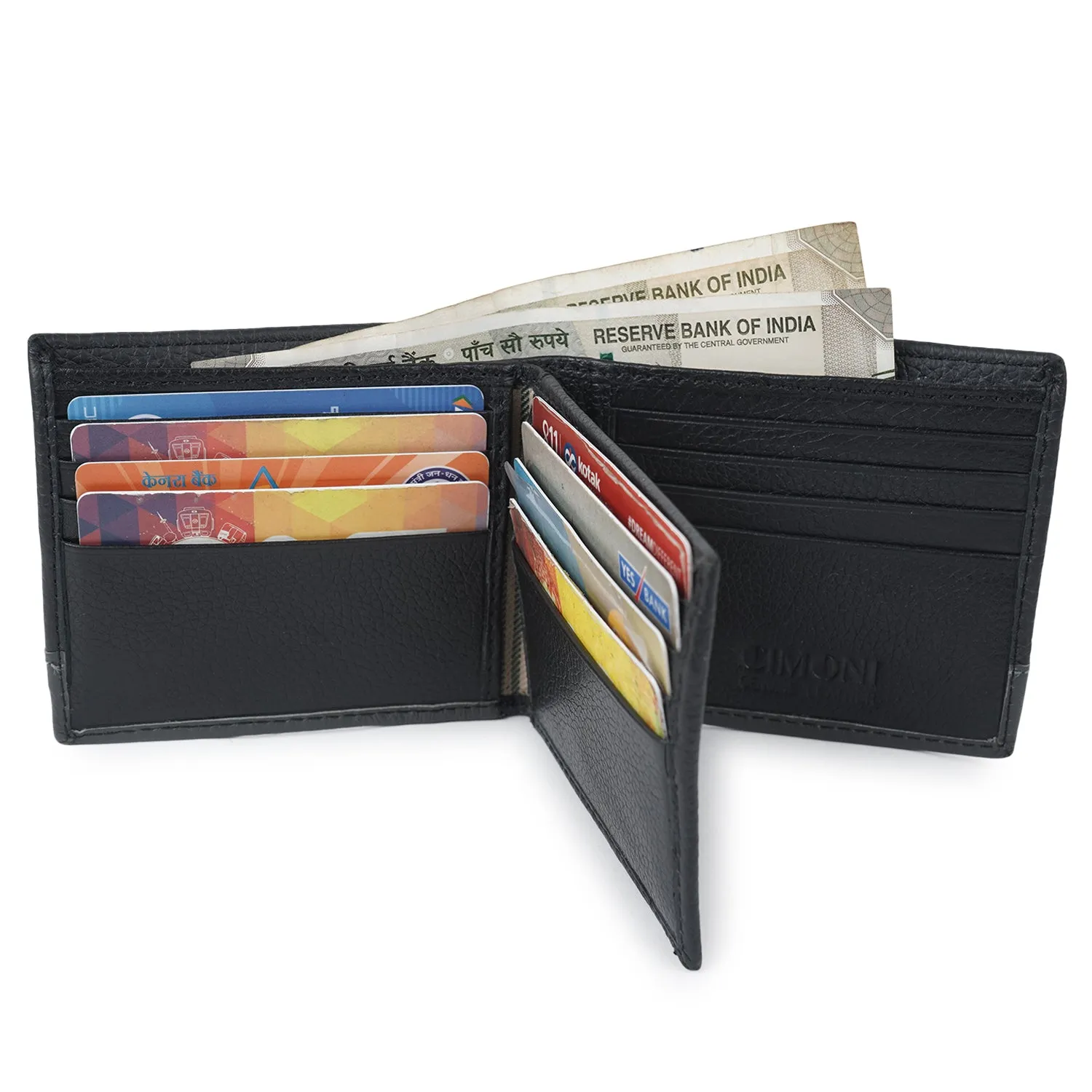 CIMONI Genuine Leather Classic Black Ultra Strong Stitching |12 Credit Cards Slot Wallet for Men