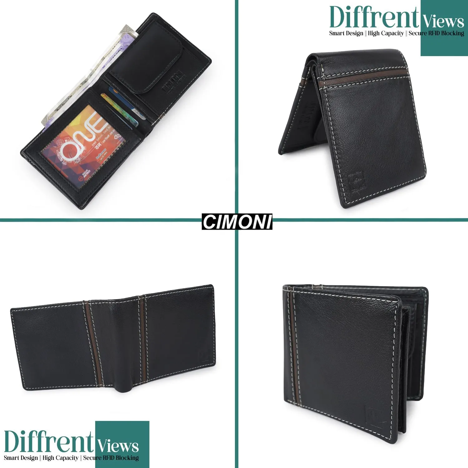 CIMONI Genuine Leather Classy Black Slim Travel Cards Wallet for Men