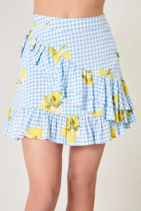 Citrus Picnic Gingham Jess Ruffle Mini Skirt