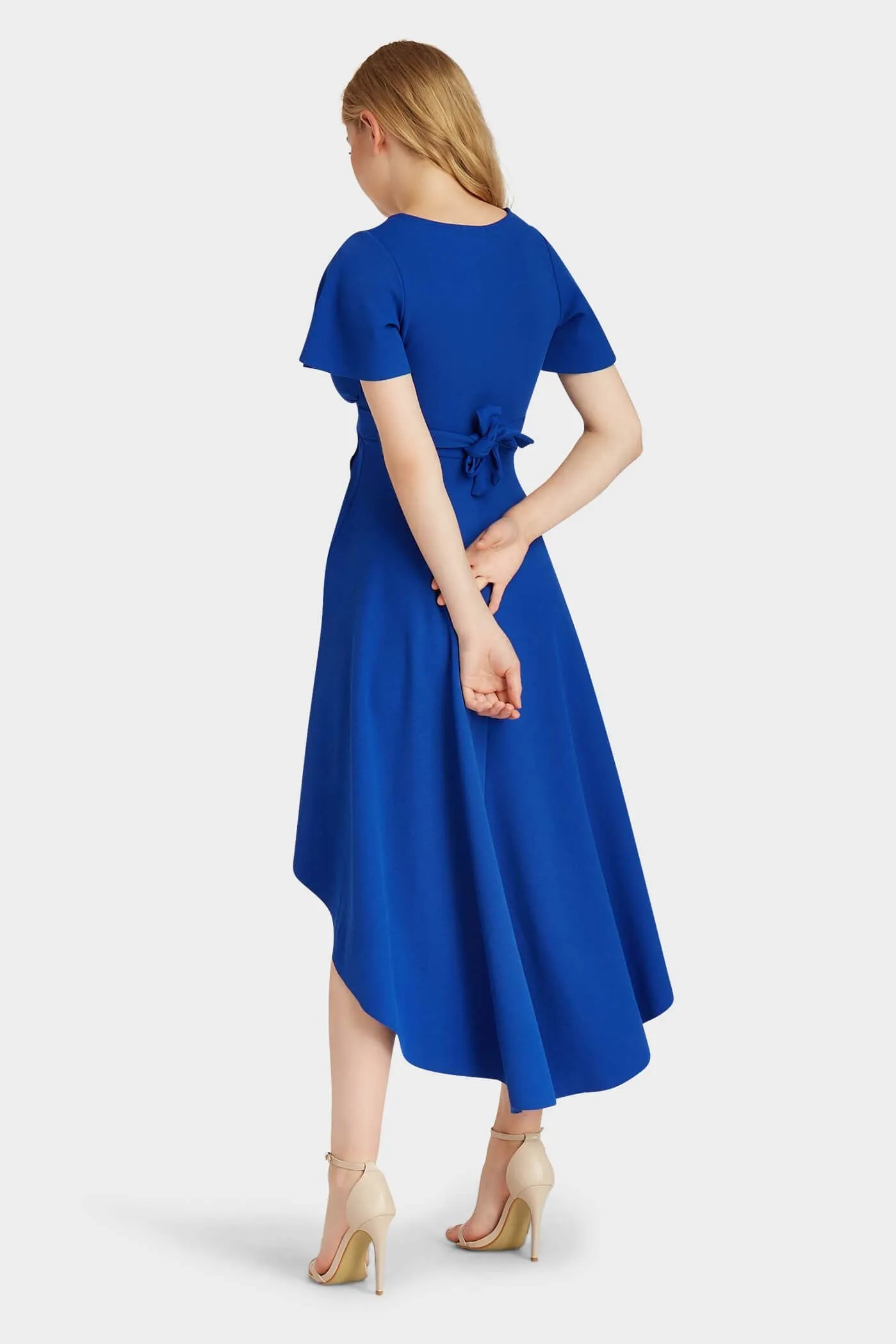 Cobalt Angel Sleeve Waterfall Hem Dress