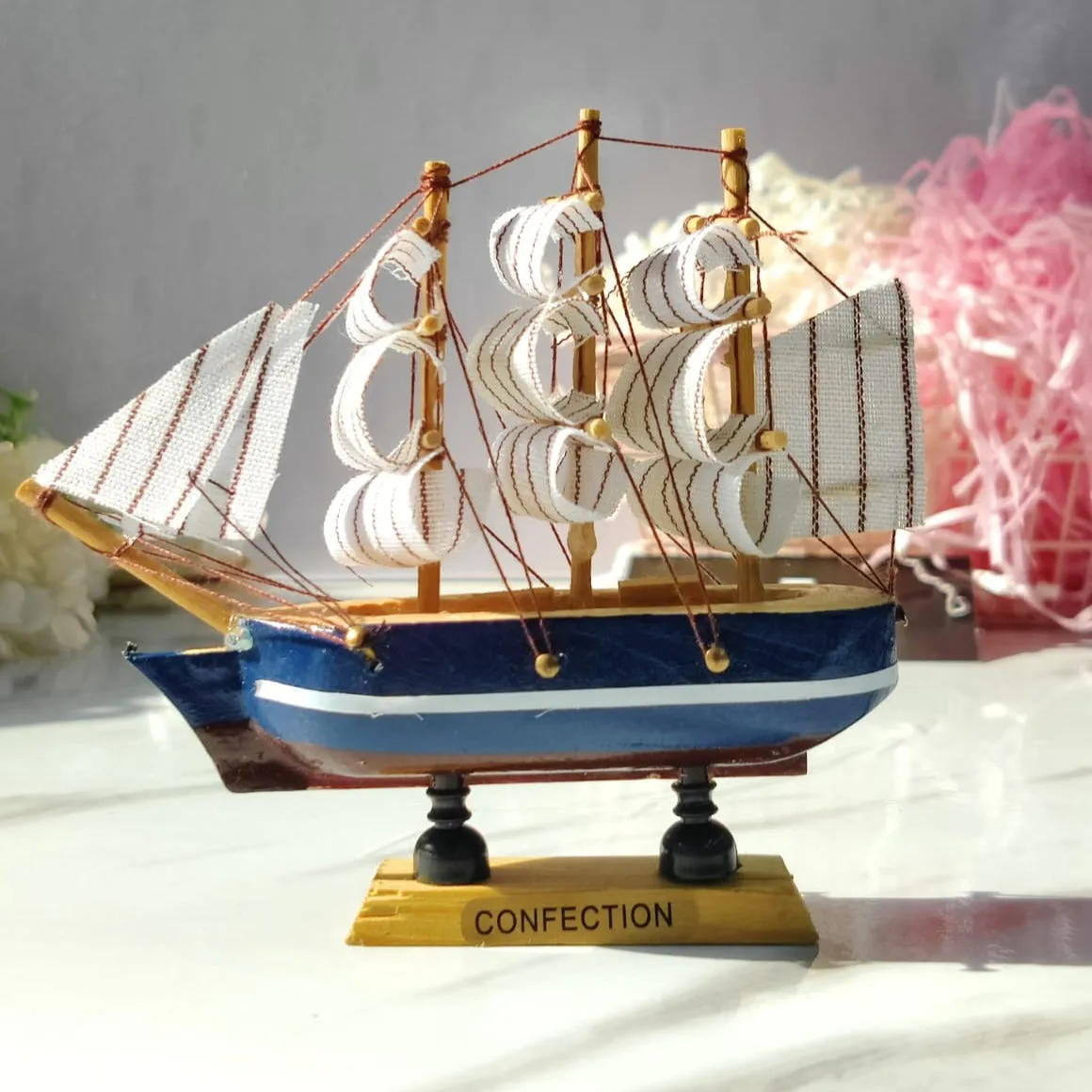 Confection - Home Decorative Wooden Sailing Ship Showpiece for Home & Office (Red&White) - (Select From Drop Down Menu)