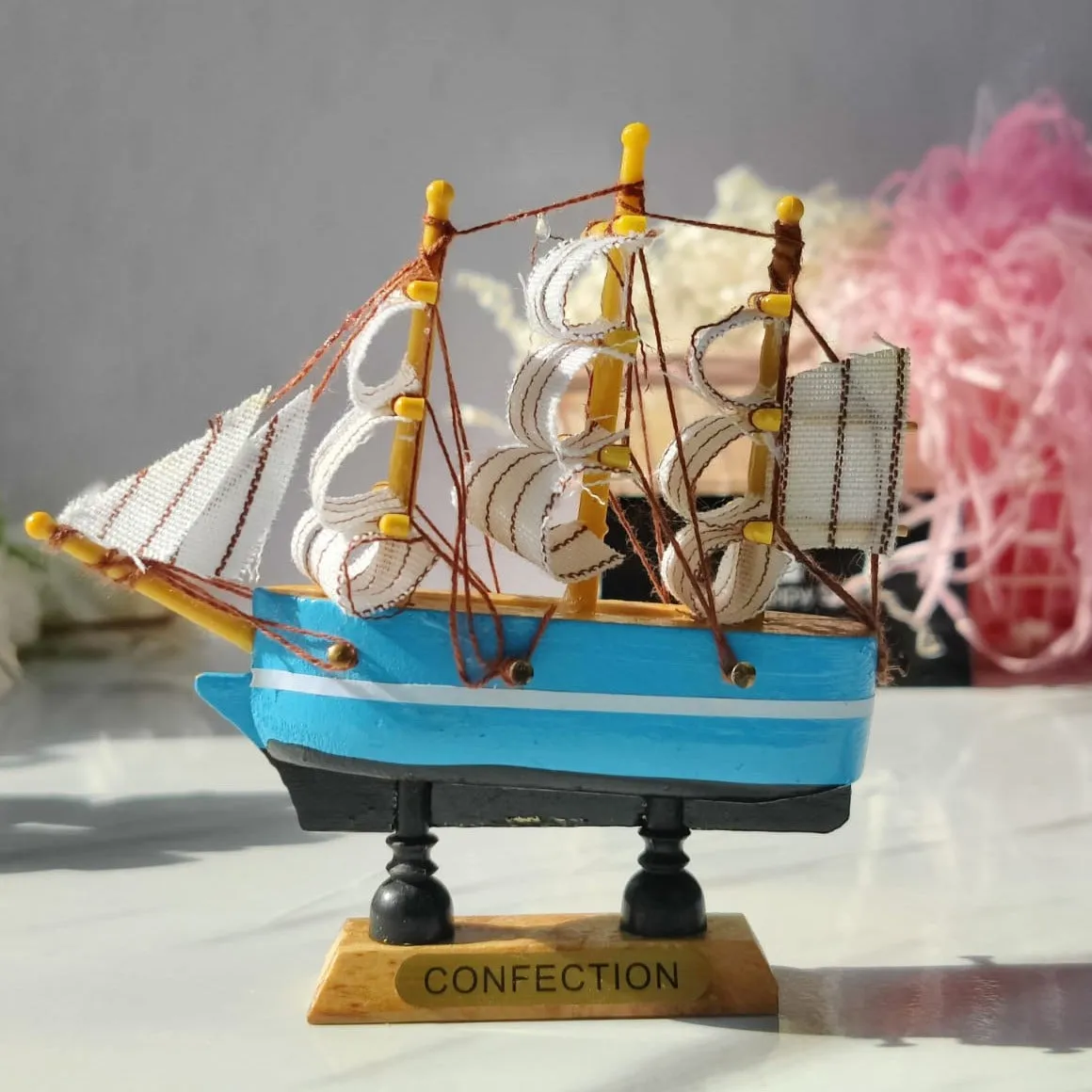 Confection - Home Decorative Wooden Sailing Ship Showpiece for Home & Office (Red&White) - (Select From Drop Down Menu)