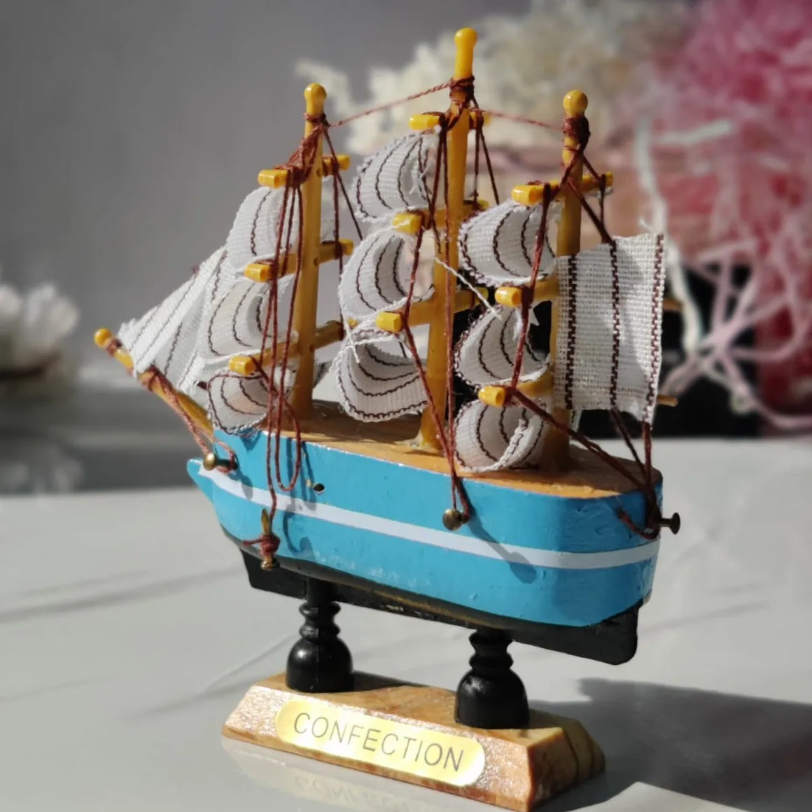 Confection - Home Decorative Wooden Sailing Ship Showpiece for Home & Office (Red&White) - (Select From Drop Down Menu)