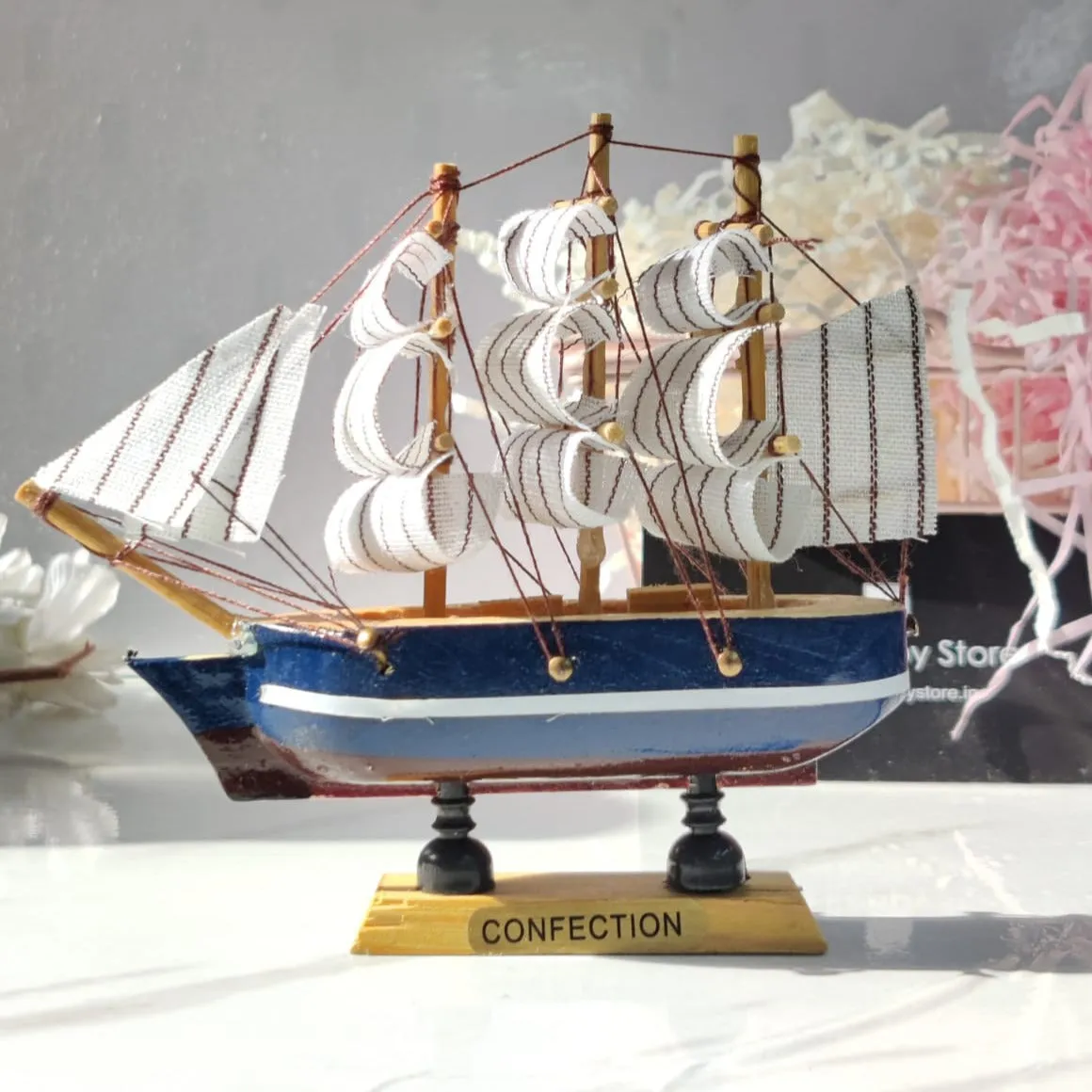 Confection - Home Decorative Wooden Sailing Ship Showpiece for Home & Office (Red&White) - (Select From Drop Down Menu)