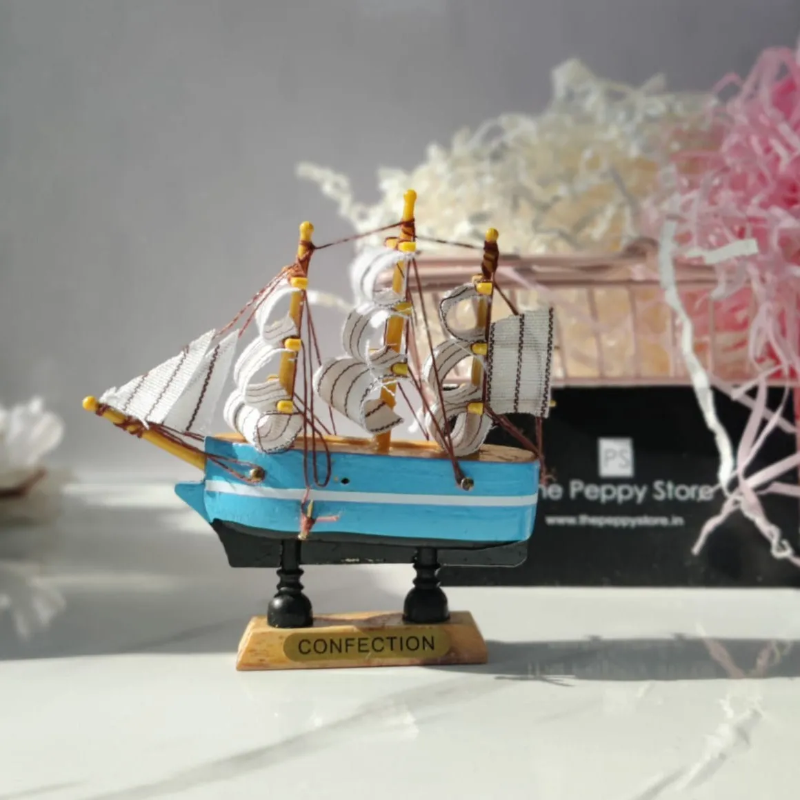 Confection - Home Decorative Wooden Sailing Ship Showpiece for Home & Office (Red&White) - (Select From Drop Down Menu)