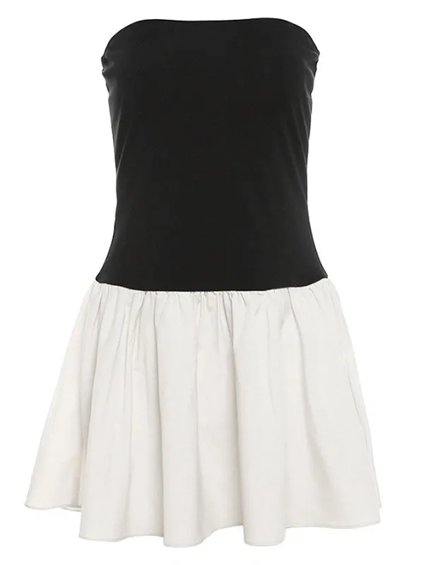 Contrast Sleeveless Pleated Mini Dress