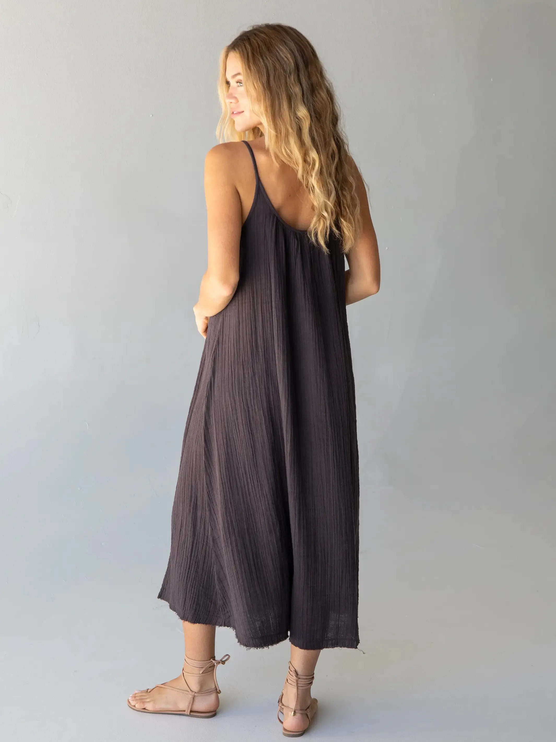 Cosette Embroidered Cotton Maxi Dress - Charcoal