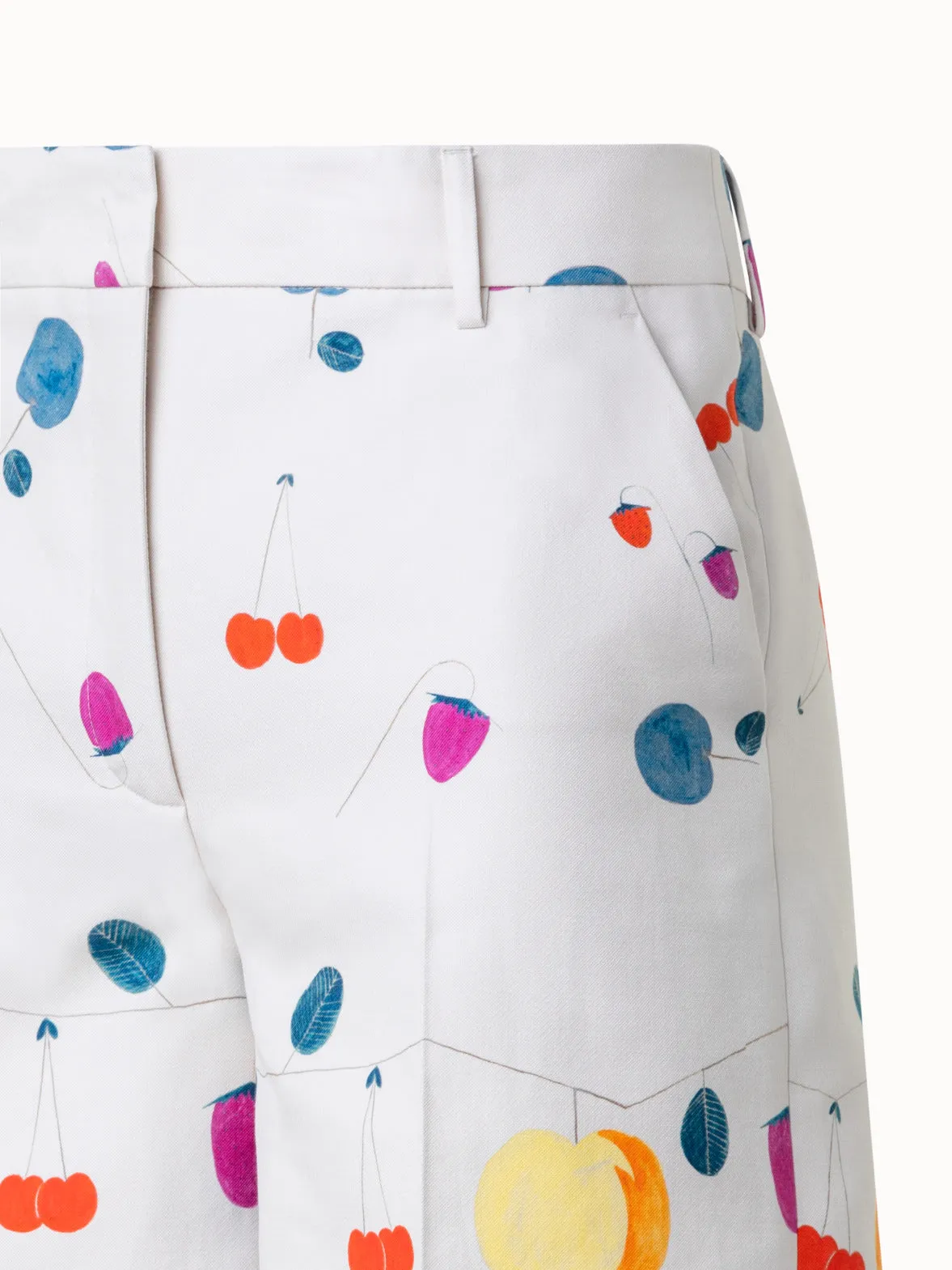 Cotton Silk Double-Face Bermuda Shorts with Fruits Print