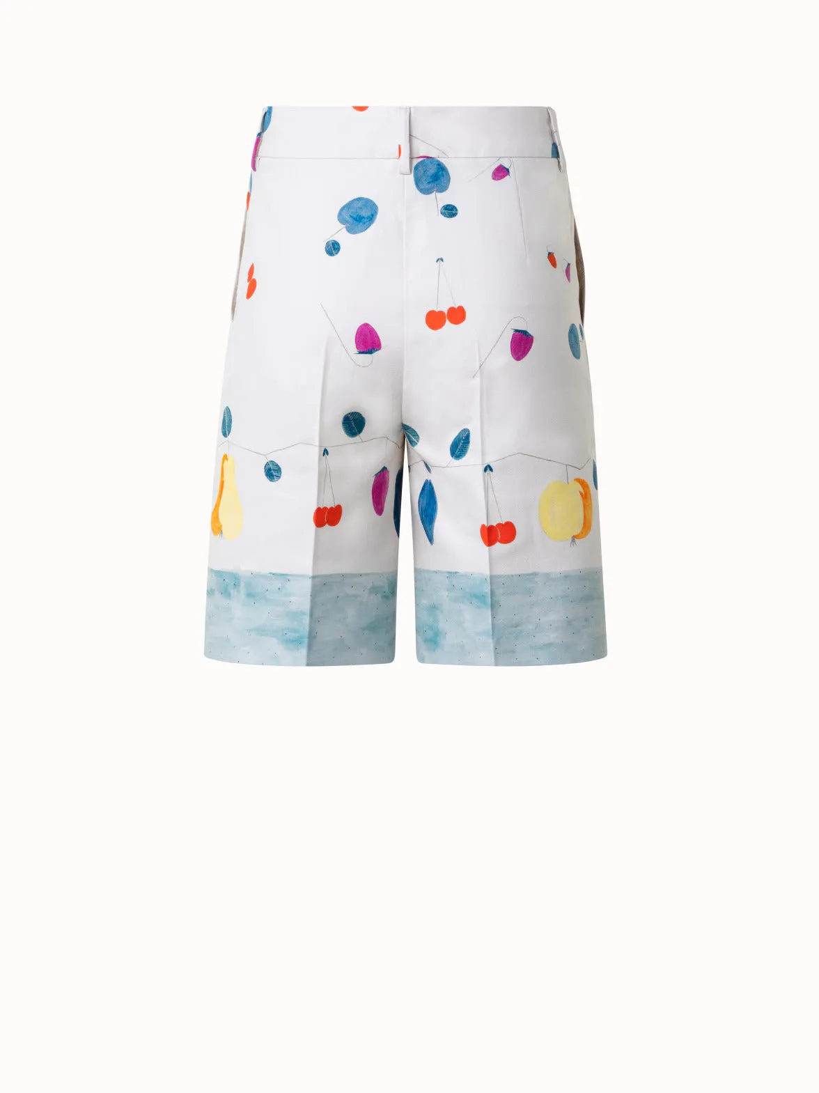 Cotton Silk Double-Face Bermuda Shorts with Fruits Print