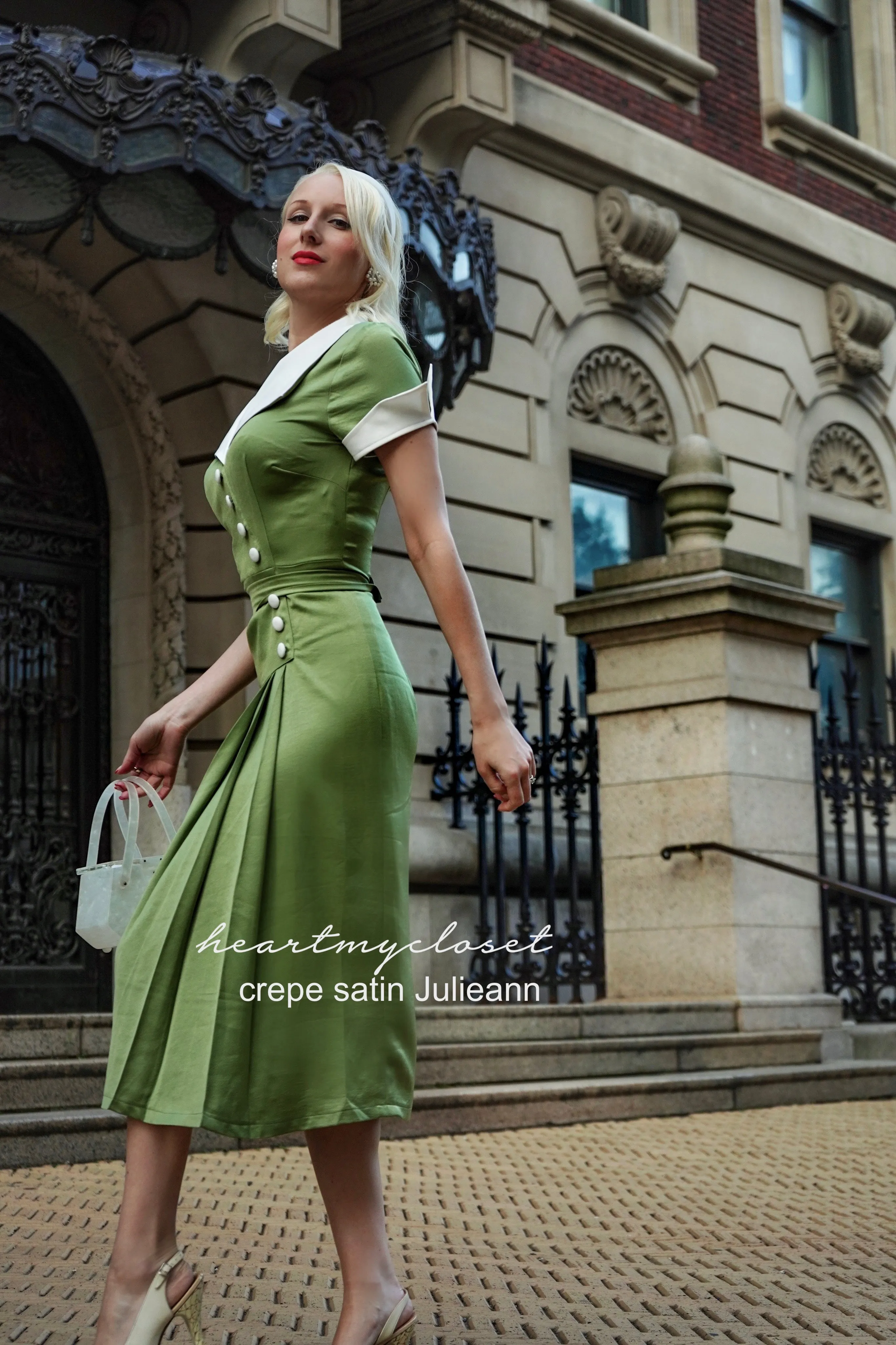 crepe satin JulieAnn - 1950s pleated vintage dress