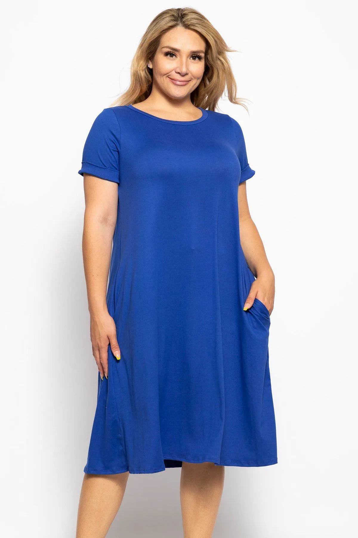 Crew Neckline Solid A-line Dress