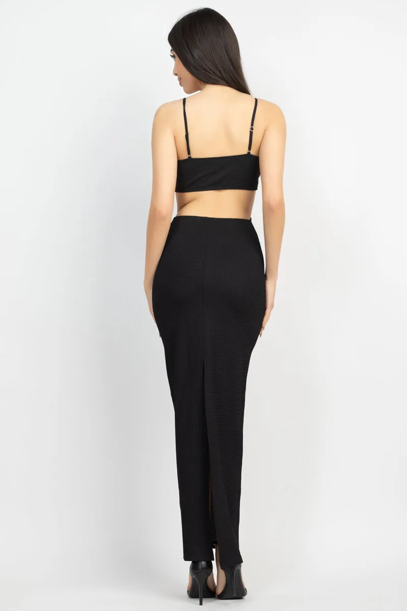 Cutout Back Slit V-neck Maxi Dress