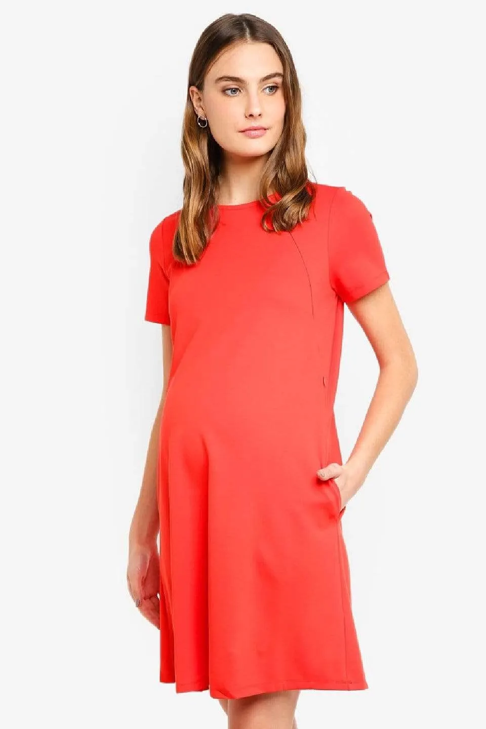 Cynthia Short Sleeve Maternity Dress Coral