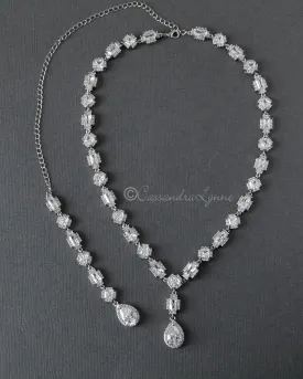 CZ Vintage Wedding Necklace with Back Drop