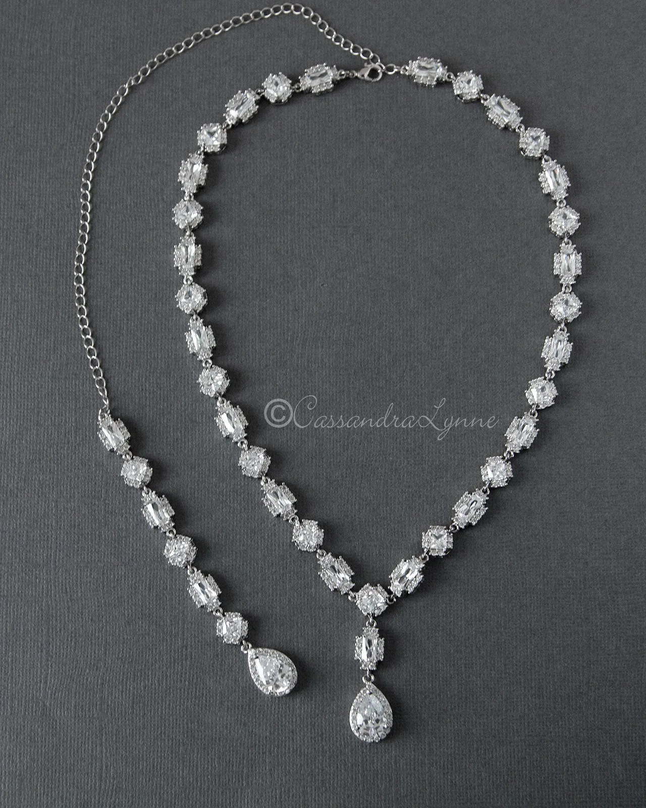 CZ Vintage Wedding Necklace with Back Drop