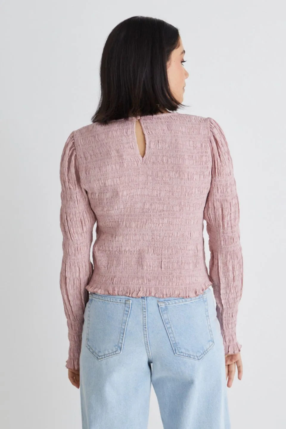 Dani Blush Rose Shirred LS Top