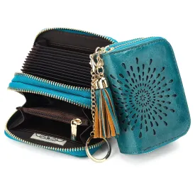 Double Zip Peacock Blue Card Holder