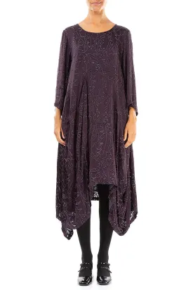 Draped Vintage Violet Devoré Feather Silk Dress