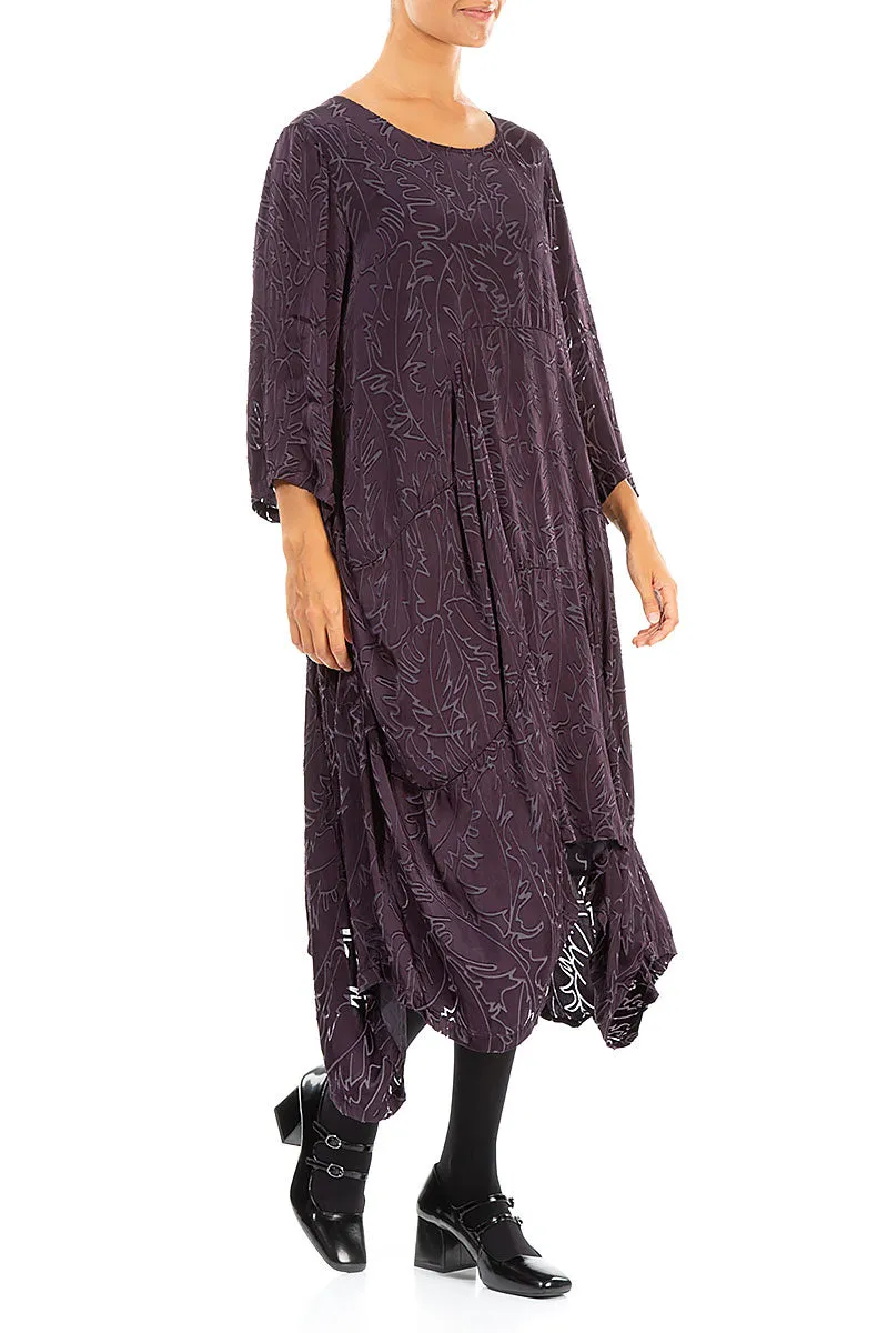 Draped Vintage Violet Devoré Feather Silk Dress