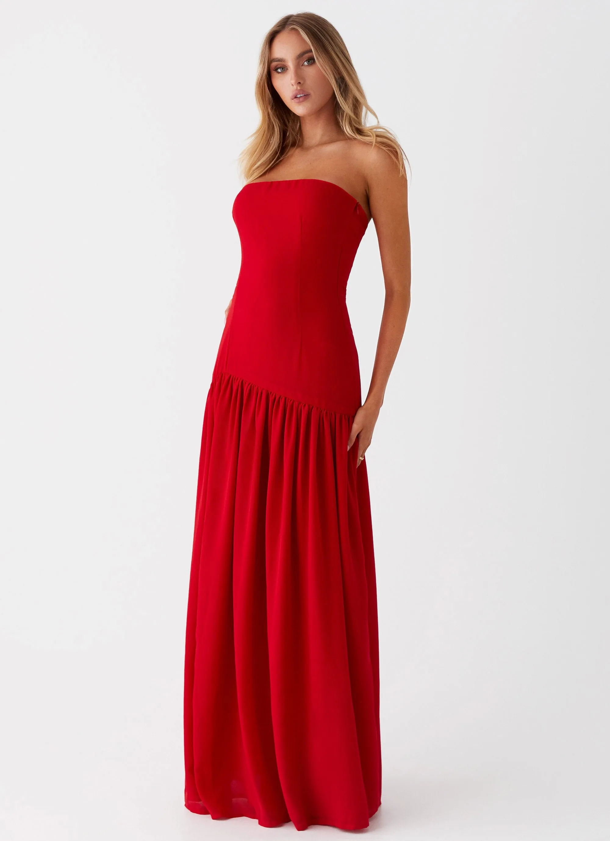 Eden Strapless Maxi Dress - Red