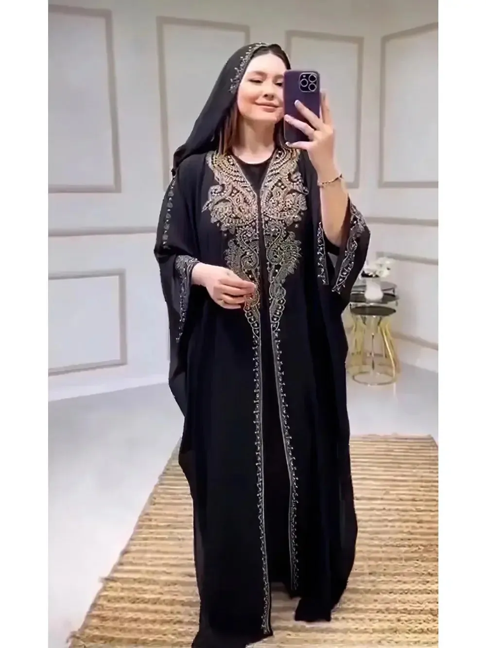 Eid Women's Hooded Abaya 2-Piece Set