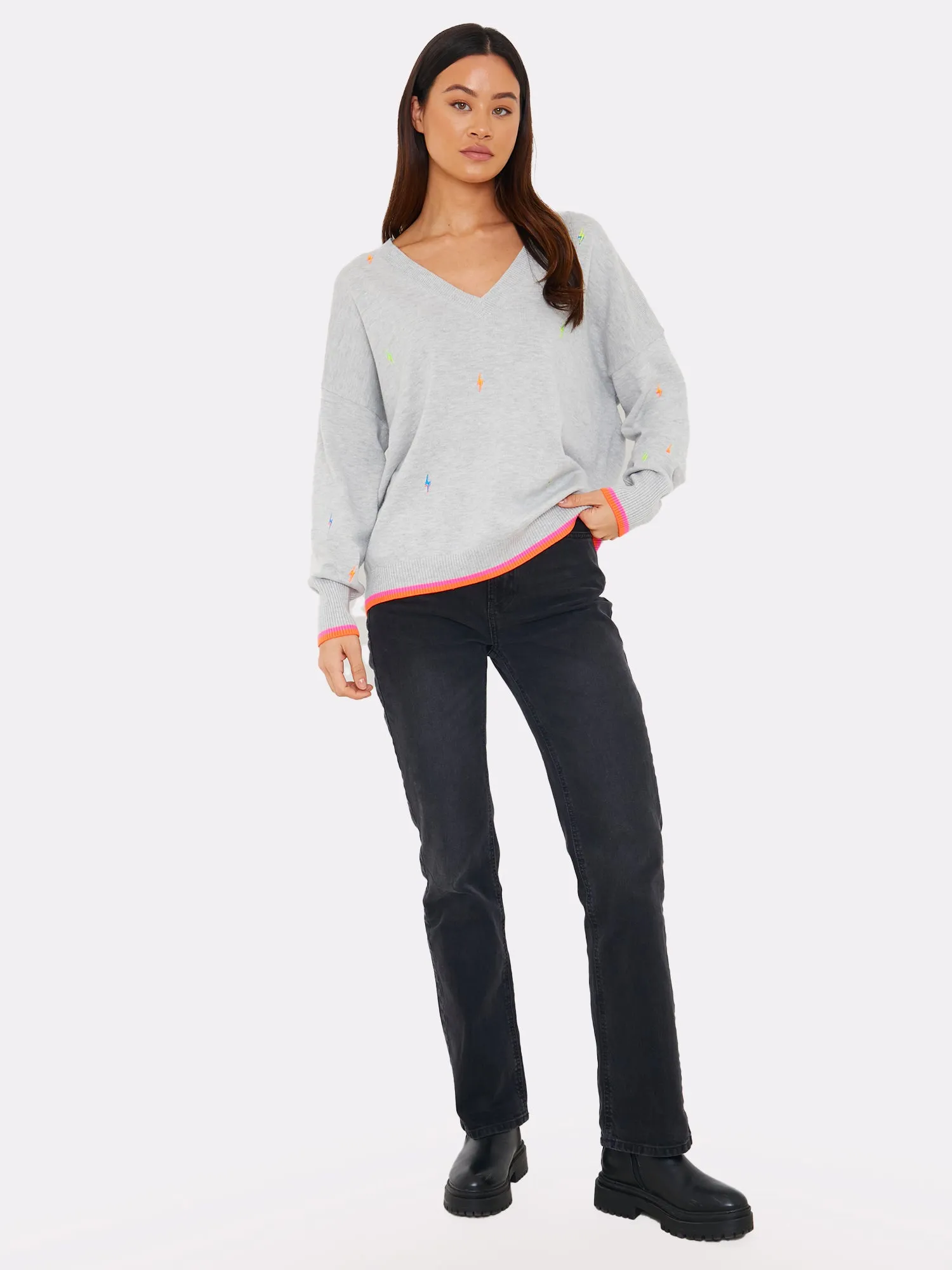 Electric Embroidered V-Neck Jumper