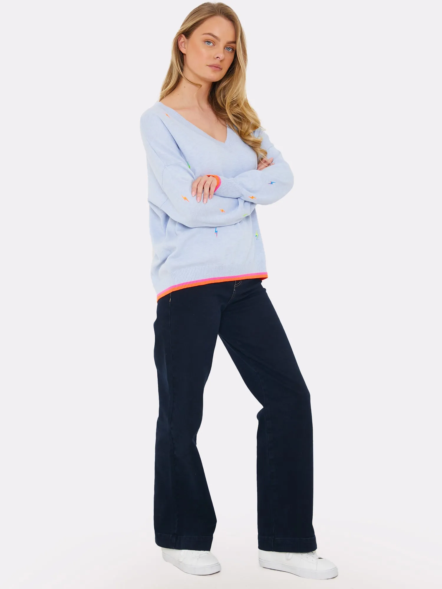 Electric Embroidered V-Neck Jumper