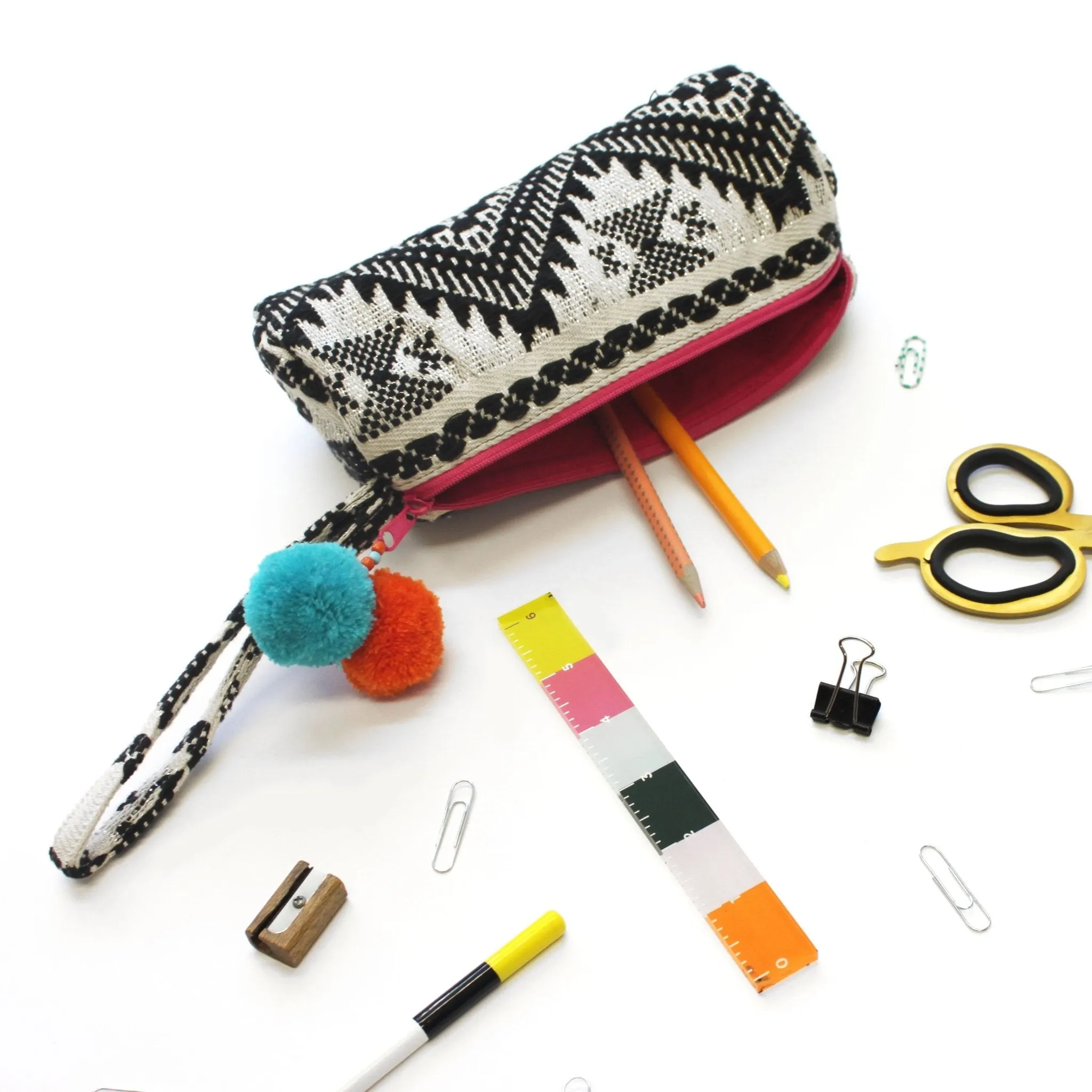 Embellished Tube Make Up Bag - Black