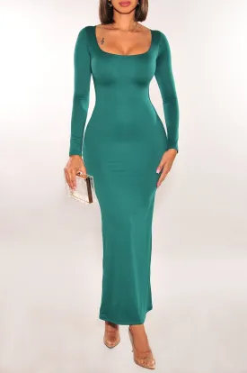 Emerald Green Round Neck Long Sleeve Maxi Dress