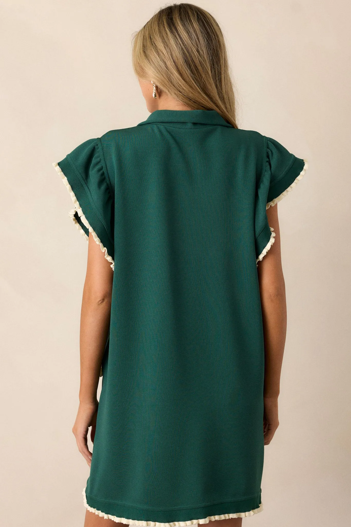 Everywhere & Back Forest Green Flutter Sleeve Mini Dress