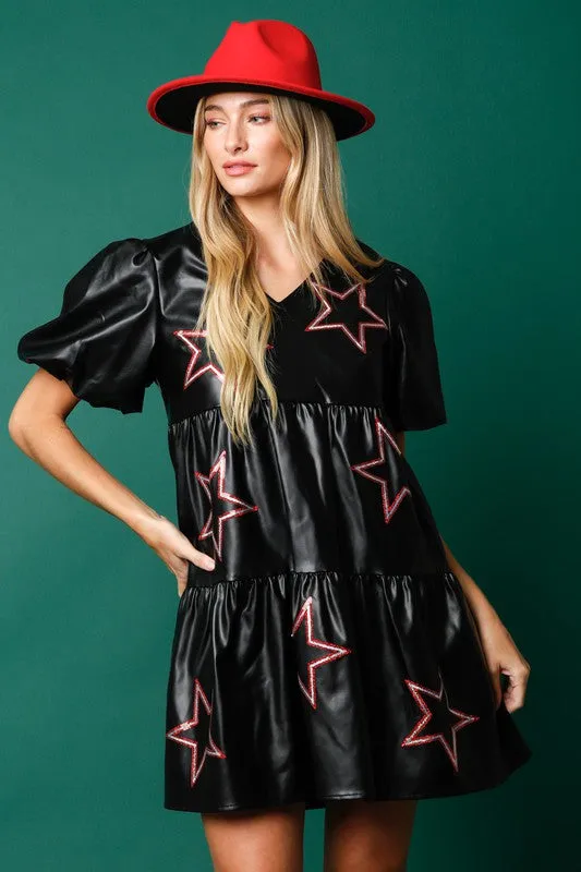 Faux Leather Starry Mini Dress