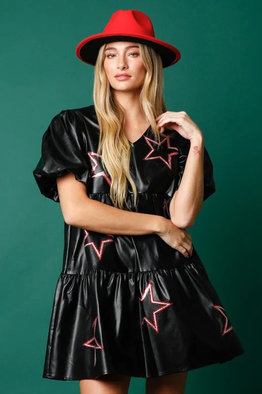 Faux Leather Starry Mini Dress