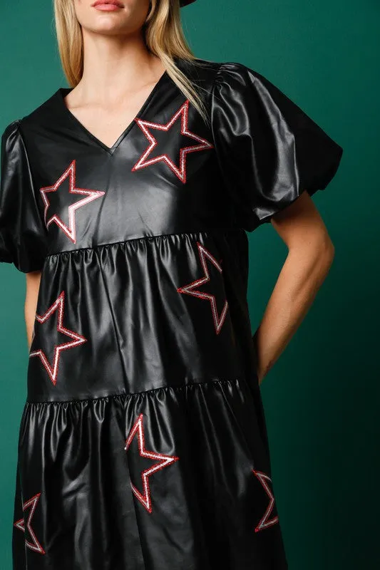 Faux Leather Starry Mini Dress