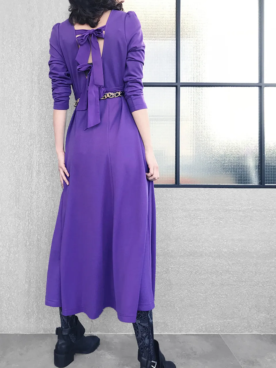 Final Sale! Violet Purple Tie-Back Cotton Blend Maxi Dress