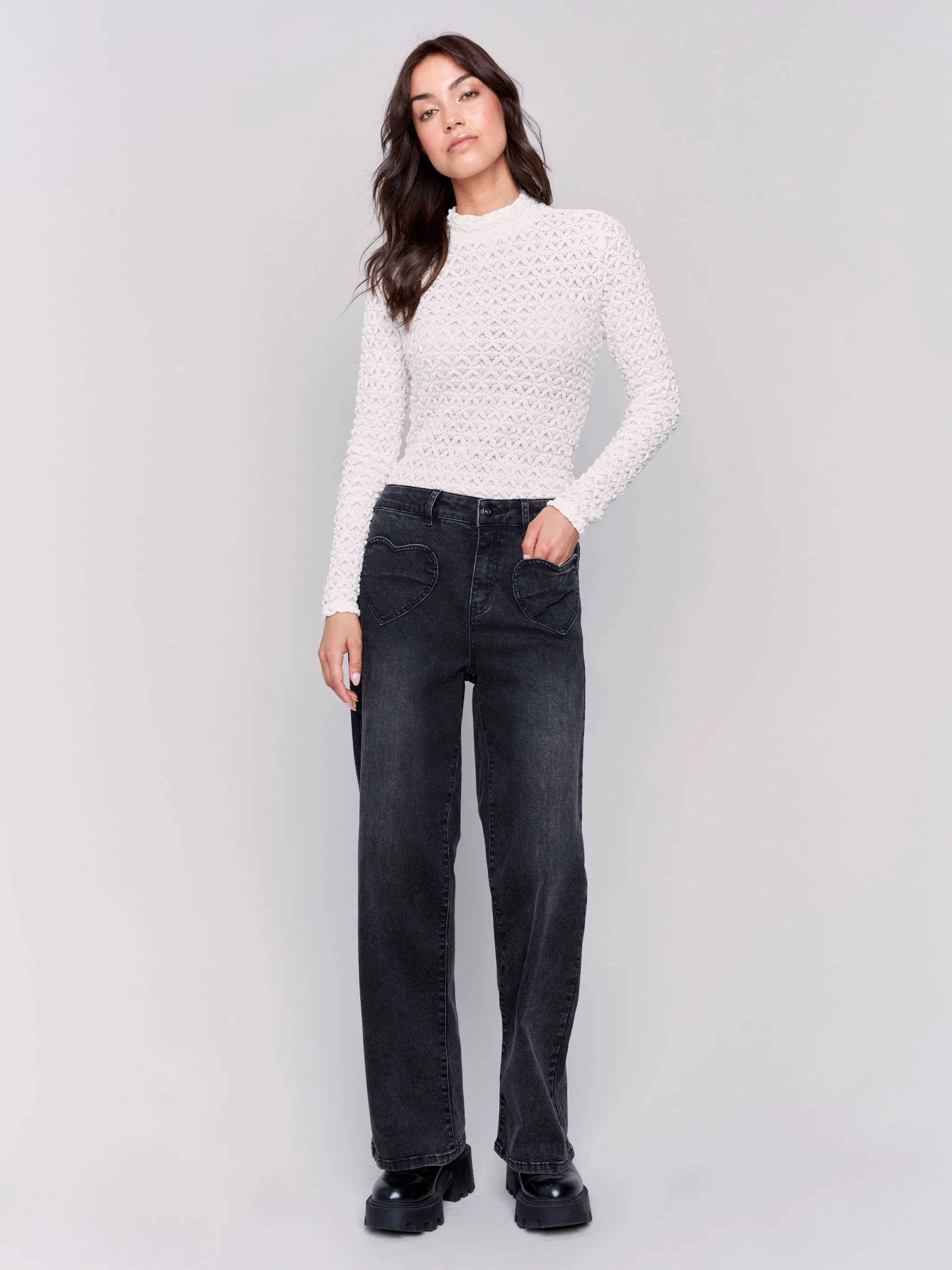 Flare Jeans with Heart Shaped Pockets - Charcoal