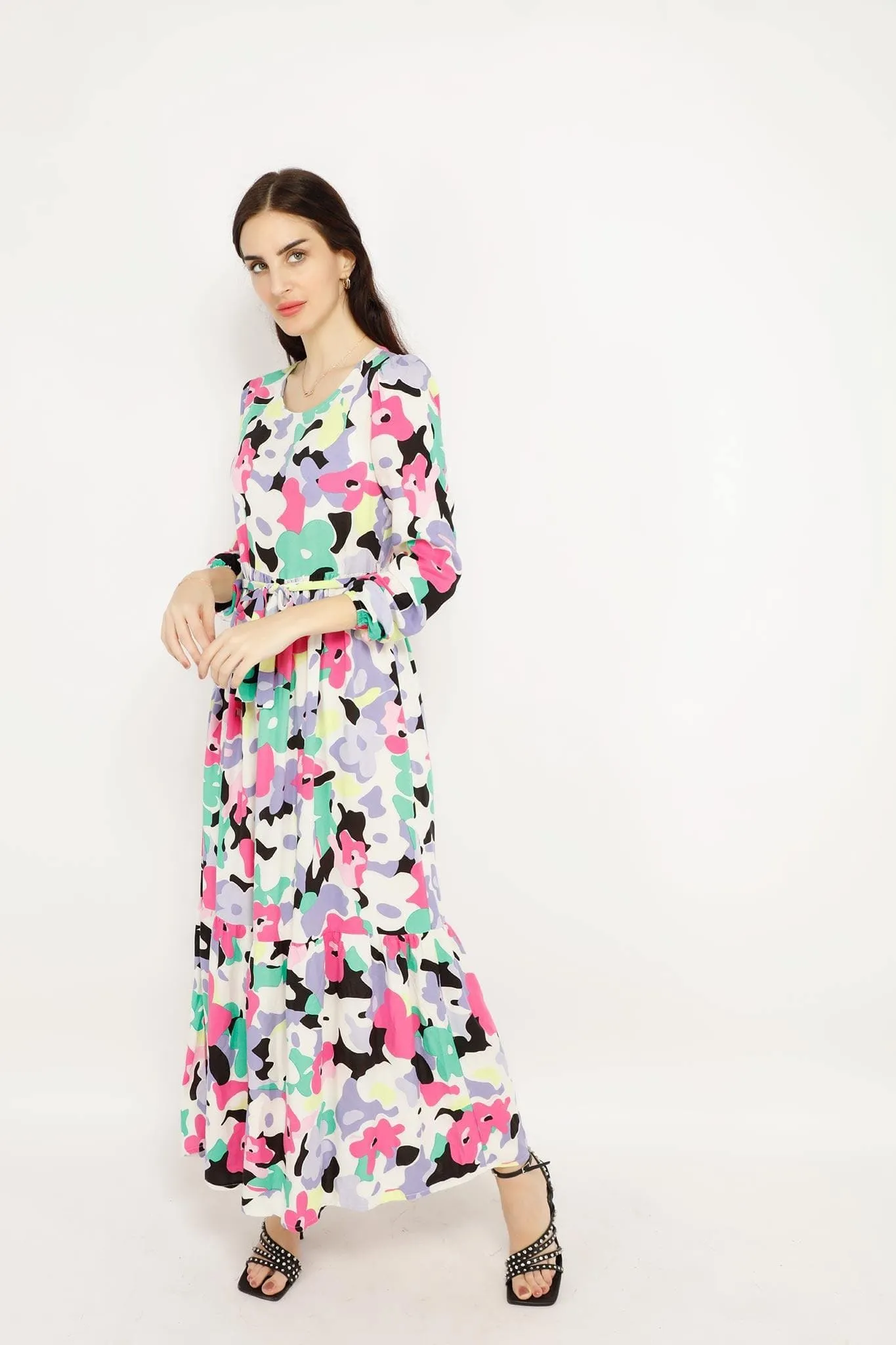 FLOWER PAINTING LONG DRESS 19MIS